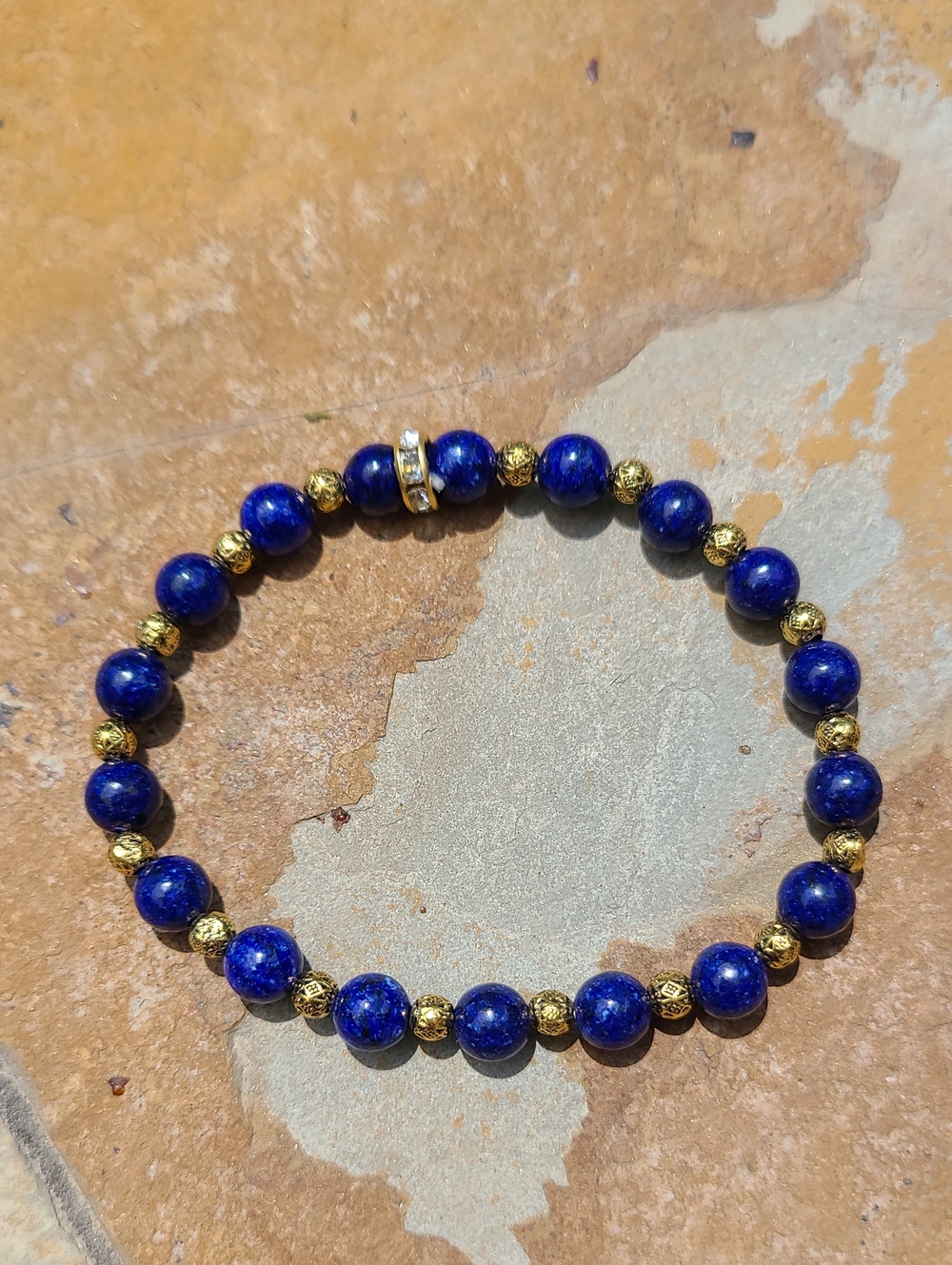 Lapis Blue Beaded Bracelet with Gold Accent Beads